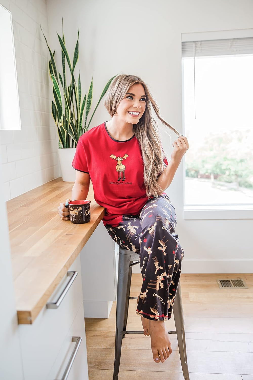 Pajamas for Women, Cute Moose Pajama Pants and Top Separates