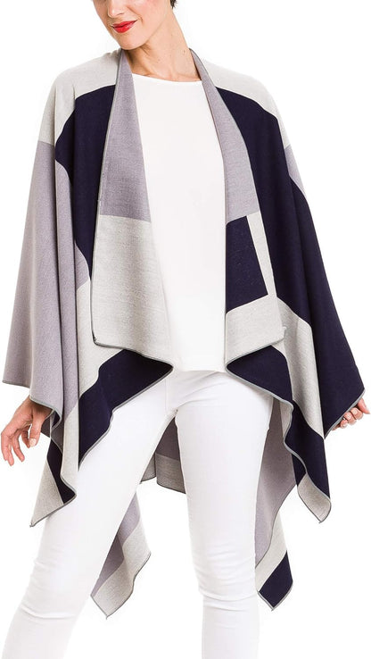 Women'S Shawl Wrap Poncho Ruana Cape Cardigan Sweater Open Front for Fall Winter