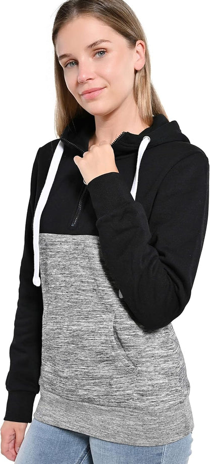 Women'S Ultra Soft Fleece Comfortable Lightweight Casual Active Stylish Two Color Block 1/4 Zip up Pullover Hoodie Sweatshirt, Black, X-Small