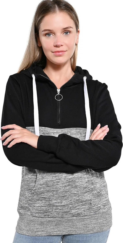 Women'S Ultra Soft Fleece Comfortable Lightweight Casual Active Stylish Two Color Block 1/4 Zip up Pullover Hoodie Sweatshirt, Black, X-Small