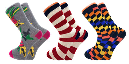 3 Pairs Colorful Fun Crazy Crew Dress Socks for Men and Women Cotton Blend