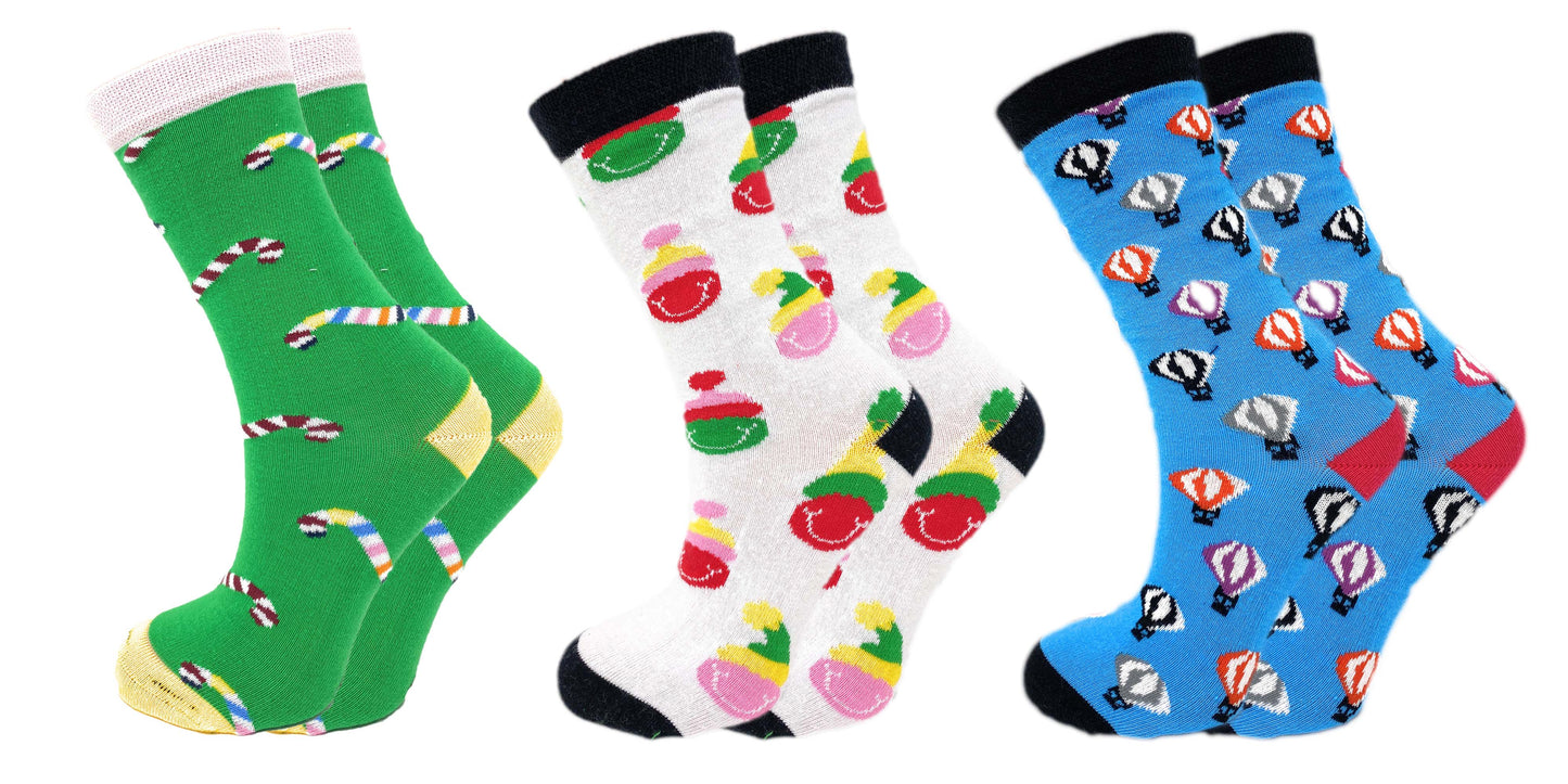 3 Pairs Colorful Fun Crazy Crew Dress Socks for Men and Women Cotton Blend