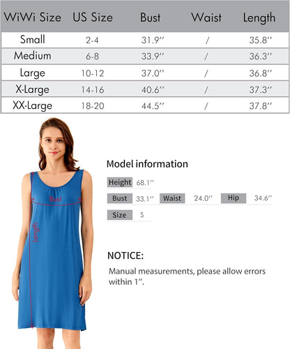 Nightgown for Women Cooling Sleeveless Sleepwear V Neck Sleep Shirt plus Size Tank Pajamas Dress S-4X