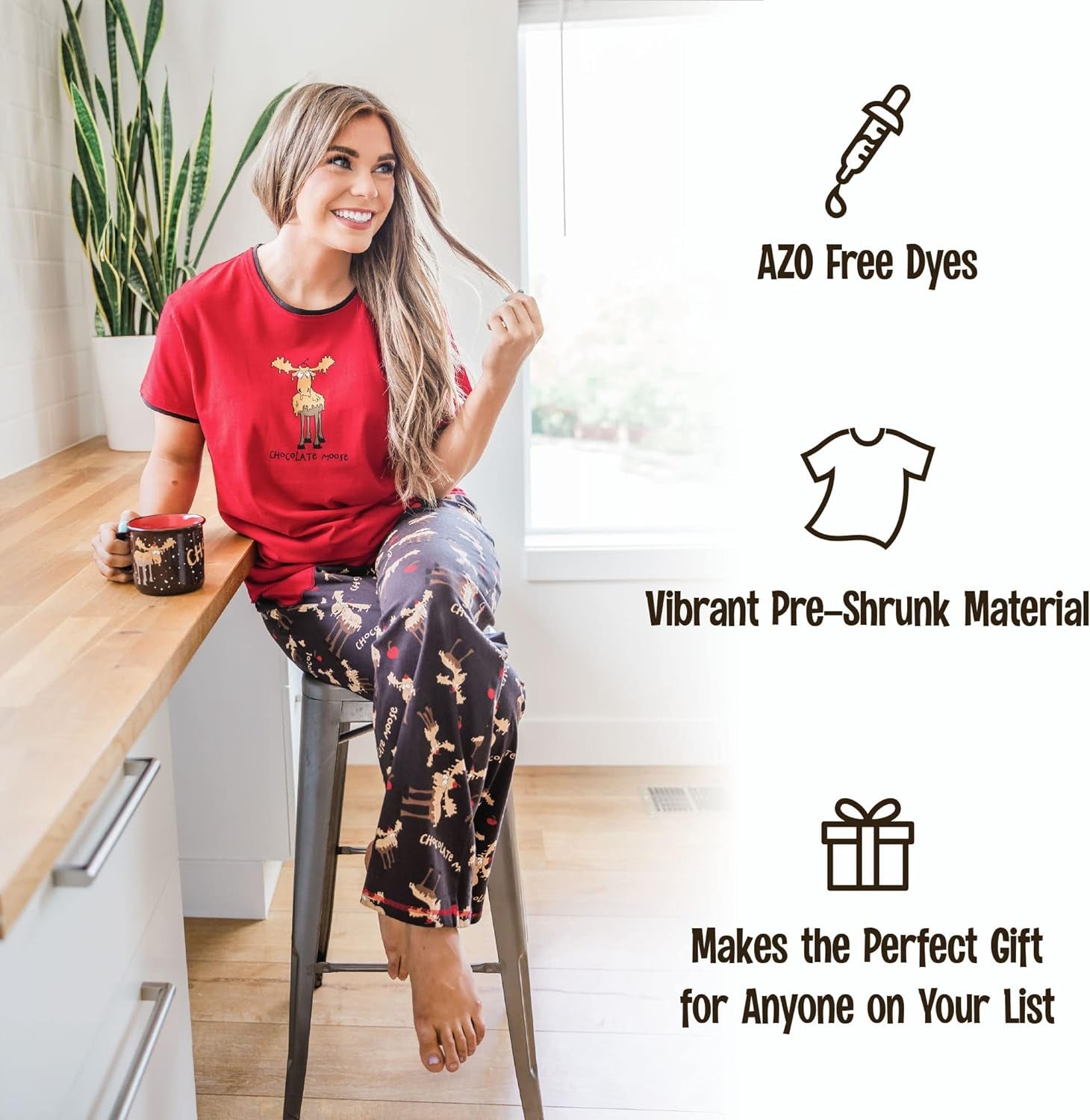 Pajamas for Women, Cute Moose Pajama Pants and Top Separates