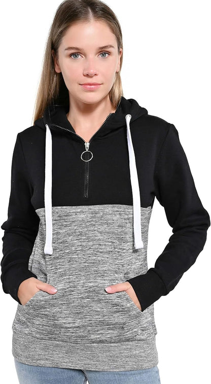 Women'S Ultra Soft Fleece Comfortable Lightweight Casual Active Stylish Two Color Block 1/4 Zip up Pullover Hoodie Sweatshirt, Black, X-Small